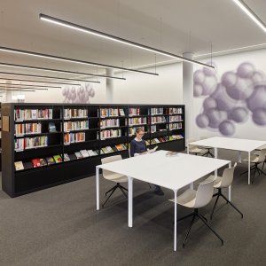 Meeting room laid out with rectangular Nuur tables by Arper