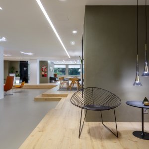 Leaf lounge chair by Arper beside a low 50 cm table