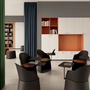 Cila Go chair on the storage base with castors