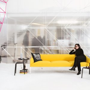 Close view of the fully upholstered Saari shell