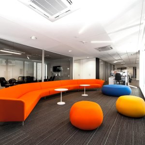 Loop three-seater sofa in a hotel lounge