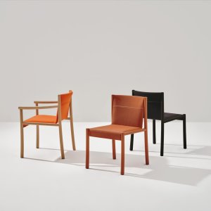 Kata Chair with upholstered shell and stitching