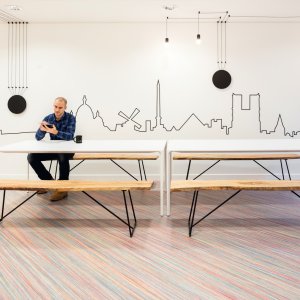 Home office set up with an Arper Nuur table