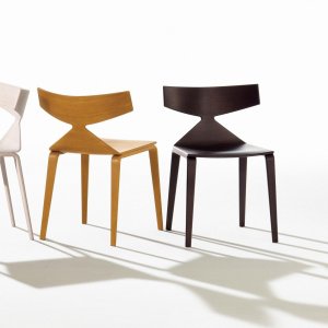 Saya stool by Arper on a steel sled base at a reception counter