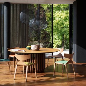 Row of Arper Saya stools along a counter