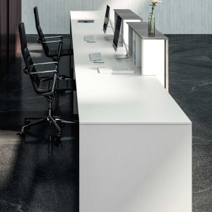 Aluminium plinth with adjustable feet on uneven flooring