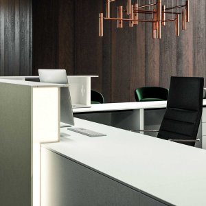 Printed glass shelf in white on the Lux reception