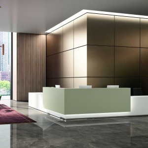 Lux counter in turtledove melamine with chrome plinth