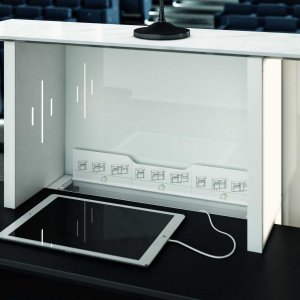 Overview of a Lux reception with lit shelf line