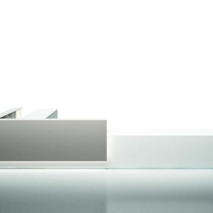 Perimeter LED light glowing on the Lux counter shelves