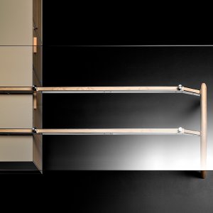 Chromed handle on the Rail storage units