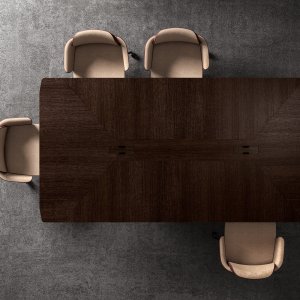 Trilo top with marquetry veneer in opposing grain
