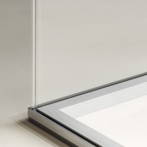 Slender double-glazed door with automatic drop seal