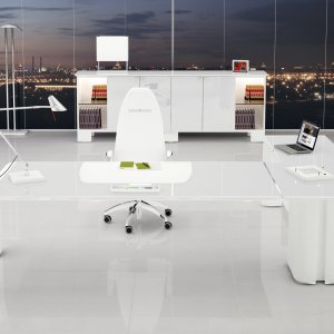 Curved 45 mm plywood side of the AlfaOmega executive table