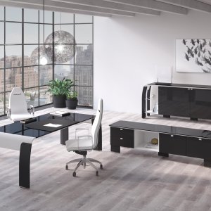 Modern executive office table AlfaOmega by Codutti, Omega line in walnut dyed oak