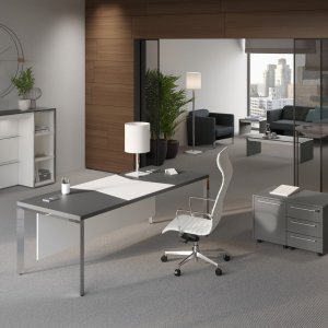 Polished aluminium profile at the joint of top and side on an Attiva table