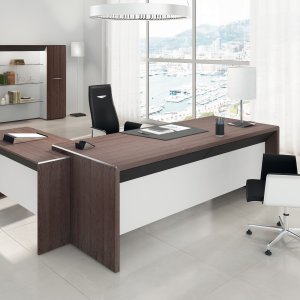 Italian office table Attiva by Codutti with panelled sides in walnut melamine