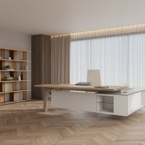Tempered glass feet of the Cloud executive table by Codutti