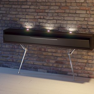 Leather cable tray fixed across the legs of a Genesis desk