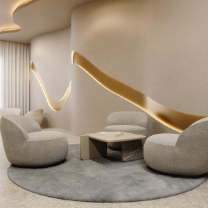 Codutti Ginza conference table in a glass-walled boardroom with a garden view