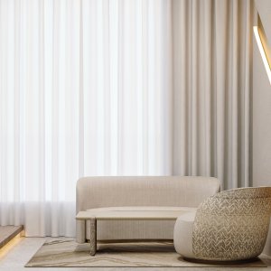 The Ginza Tower placed against the wall like a column in a meeting room