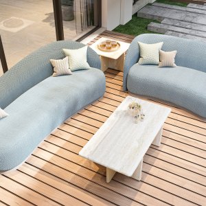 Ginza conference table in solid wood with wooden chairs and a slatted wall
