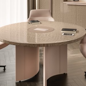 Storage cabinet Mithos with glass doors and leather top