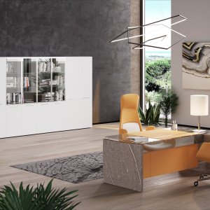 One by Codutti: the five materials of the collection, walnut, glass, steel, hide and stone