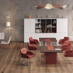 One cabinet by Codutti with tempered glass doors in a polished aluminium frame