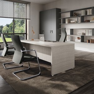 Rear panel spaced from the top on the GO desk