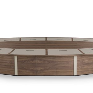 Saddle leather insert flush with the walnut surface