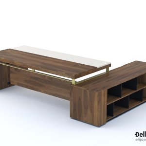 Modern office table Bellagio with floor-standing glossy black modesty panel