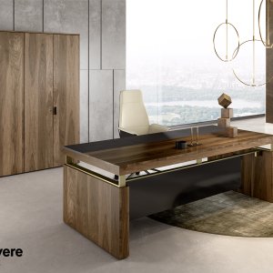 Service unit in real-wood veneer carrying the top of an I Rovereschi desk