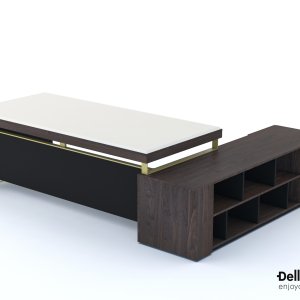 Modesty panel in ivory leather-effect finish on an I Rovereschi desk