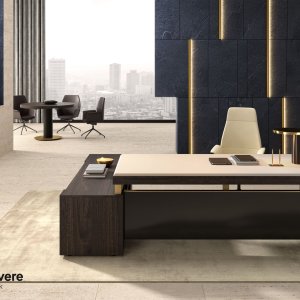 Modern executive office table I Rovereschi by Della Rovere, Narciso version in chocolate oak
