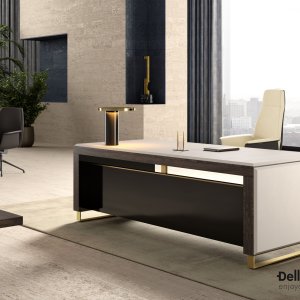 Libra desk by Della Rovere with ivory eco-leather top and legs