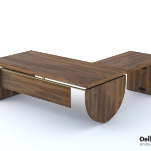 Eco-leather panels on the top of an I Rovereschi desk, the central one sliding open