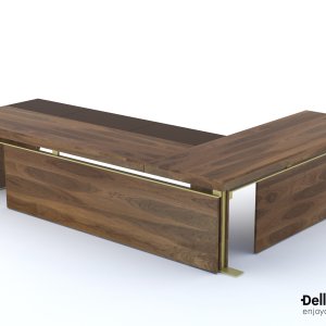 Real-wood veneer in smoked walnut on the 58 mm top of the I Rovereschi desk