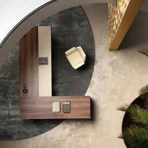Three-drawer pedestal with quilted leather handles, I Rovereschi by Della Rovere