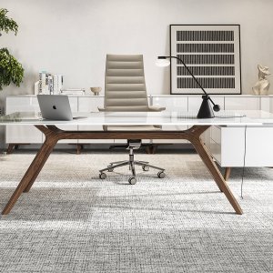 Designer office table DR by Frezza with solid wood frame and walnut top