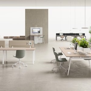 Trestle leg of the E-Place desk with pressed steel uprights