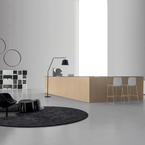 Qubo counter with DV503 storage units behind it in a corporate lobby