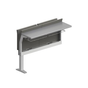 Retractable tip-up writing table of the E5000 bench