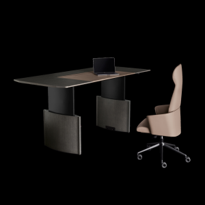Visitor side of the Eleva table with oak modesty panel