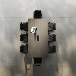 Elite executive table in Dark Poplar with structural pedestal and modesty panel