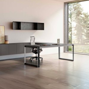 Ellan bookcase 75 cm high set level with the desk top along the wall