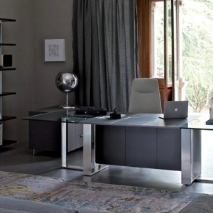 Altagamma by Estel in veneer with the recessed top access and the aluminium frame legs