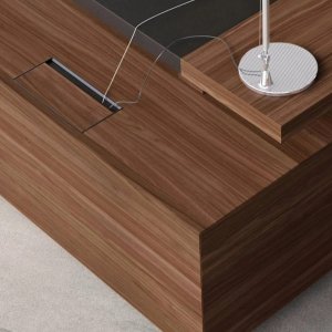 Modern office table Ducale, leather band on the working side, veneer for the visitor