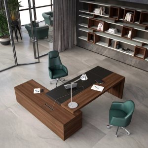 Modesty panel in veneer linking the leg of the Ducale table to the unit