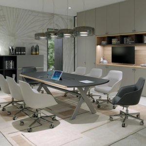 Sant'Andrea oval meeting table with walnut solid edge